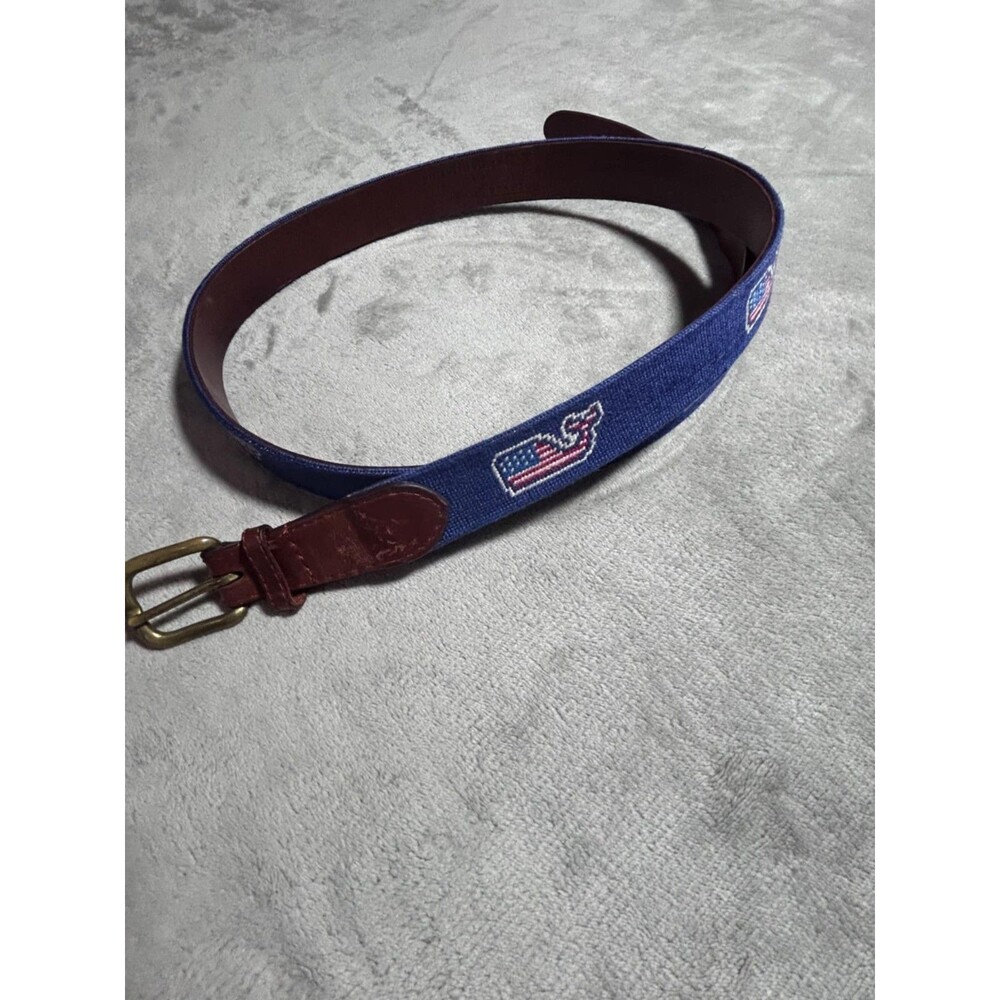 Vineyard Vines Belt Smathers & Branson Men Size 44 Blue Whale USA America Canvas
